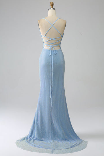 Mermaid Blue Long Formal Dress with Slit